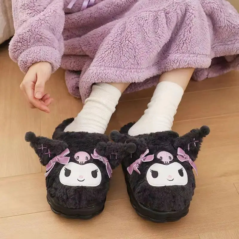Kuromi Cotton Slippers for Women — Cute Cartoon Anti-Slip Home Shoes, Thickened Autumn & Winter Footwear