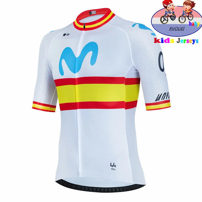 Kids Cycling Jersey Set - Baby Movistar Team Style Road Bike Shirt and Pants Suit for Boys and Girls MTB Riding