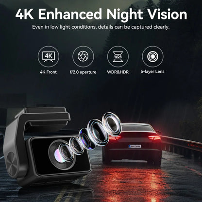 REDTIGER A4 4K Dash Cam Front & Rear – GPS, 5G WiFi, Touch Screen, Night Vision, 24H Parking Mode & Voice Control Drive Recorder