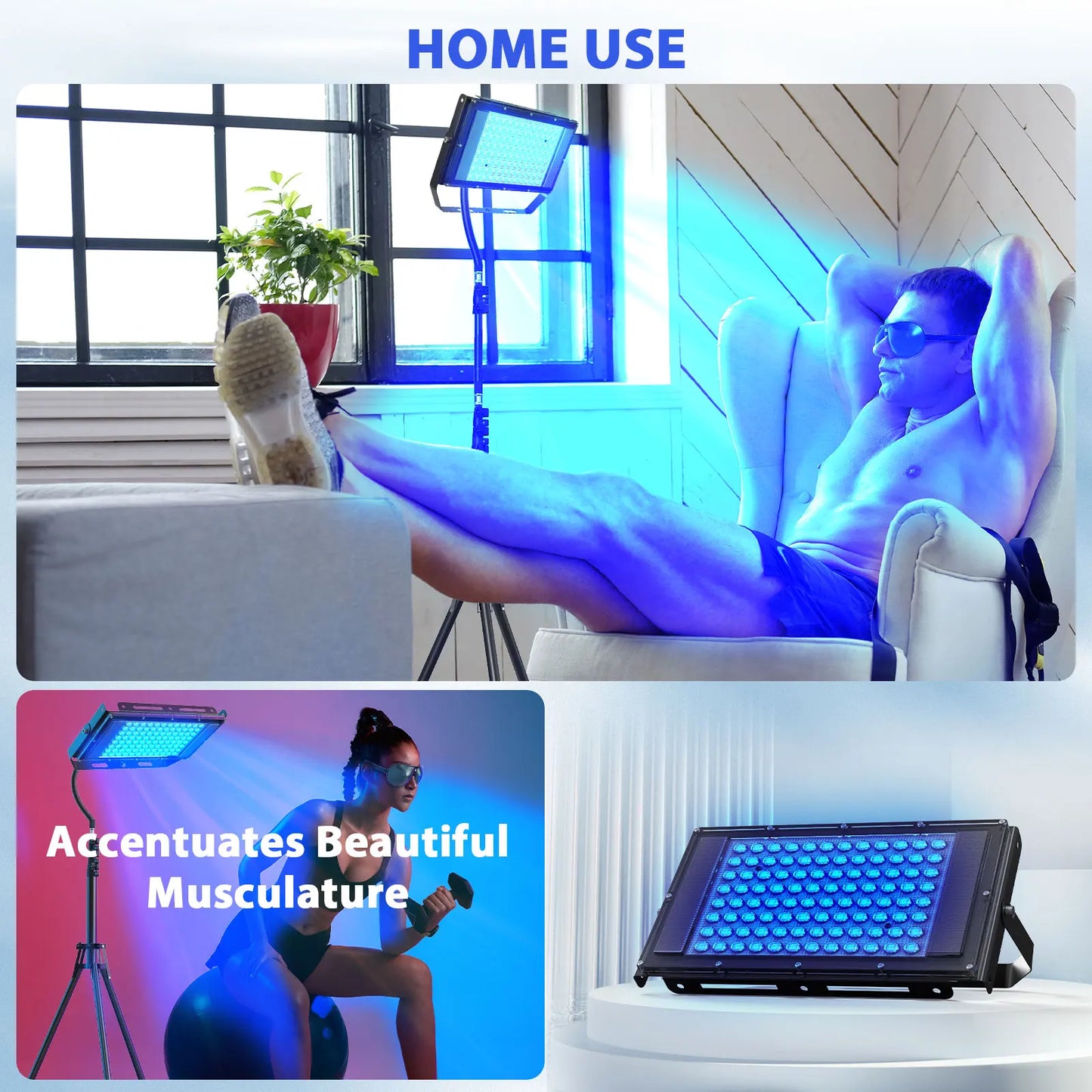 50W UV Tanning Lamp — Tripod Solarium with 48 Blue LEDs (460nm & 480nm) for Body Tanning & Skincare