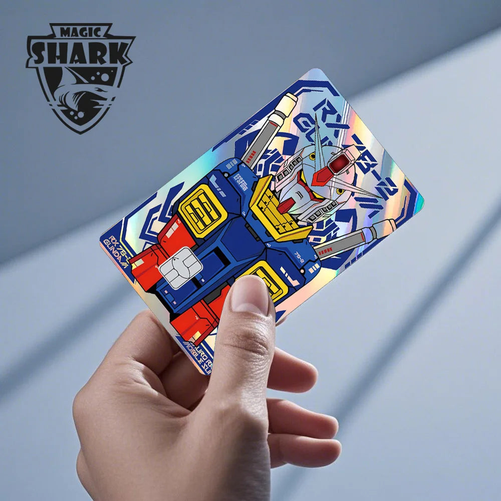 Holographic Robot and Shark Card Stickers - Laser Skin Film Decals for Debit, Credit, and Bank Cards
