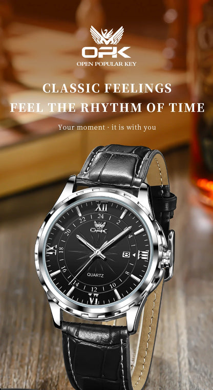 OPK Men's Quartz Watch — Steel Belt Dual Calendar Wristwatch Model 6003
