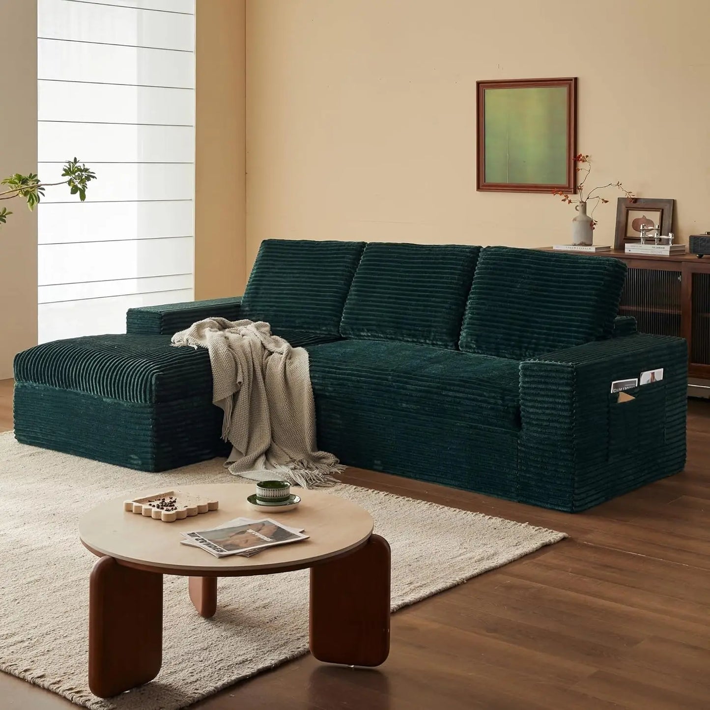 104'' Cloud Modular Sectional Sofa – Deep Seat Corduroy Couch with Chaise, Memory Foam Fluffy Boneless Living Room Sofa