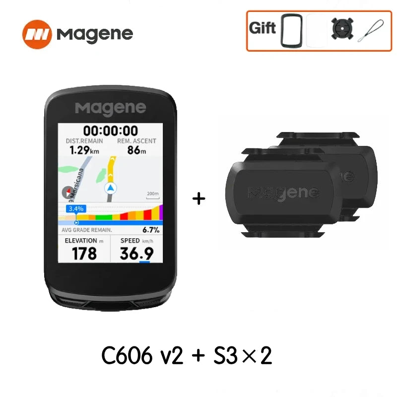 Magene C606V2 GPS Bike Computer – Touchscreen Cycling Speedometer with WiFi, Bluetooth, ANT+, Navigation, Climb & Odometer Functions