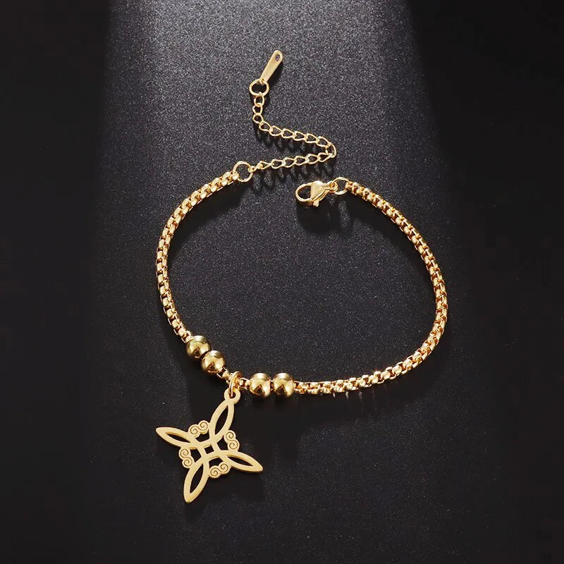Witch Knot Cuff Bracelet - Stainless Steel Pagan Magic Knot Good Luck Amulet Celtic Knot Jewelry
