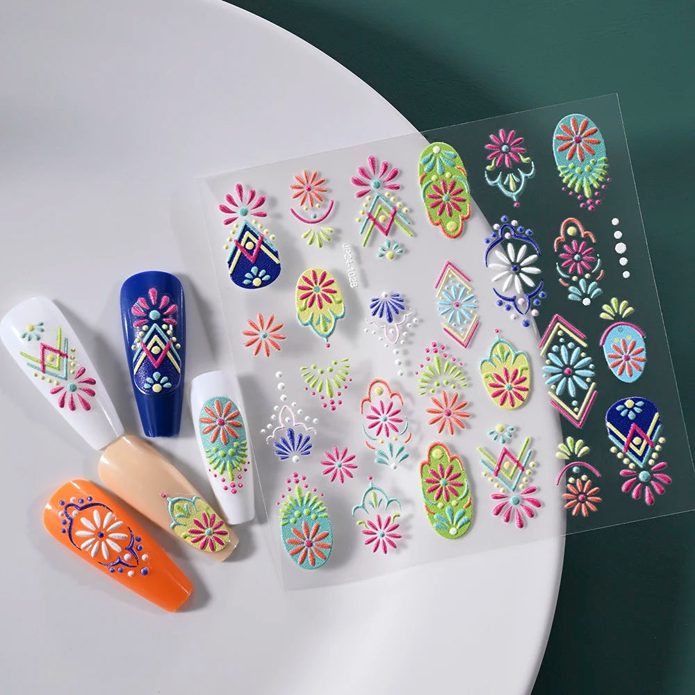 5D Macaron Nail Stickers - Embossed Flower, Fruit, Bear & Rabbit Charms for Summer DIY Manicure Decoration