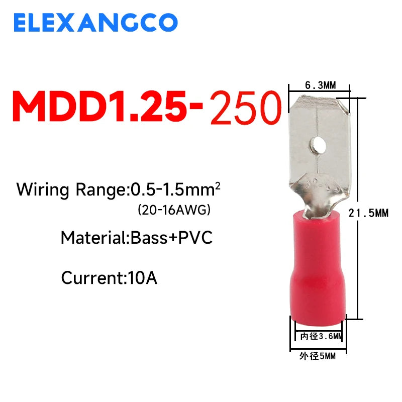 50PCS Insulated Spade Wire Connectors Set – 2.8/4.8/6.3mm Male & Female Electrical Crimp Terminals (Red, Blue, Yellow)