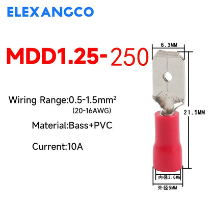 50PCS Insulated Spade Wire Connectors Set – 2.8/4.8/6.3mm Male & Female Electrical Crimp Terminals (Red, Blue, Yellow)