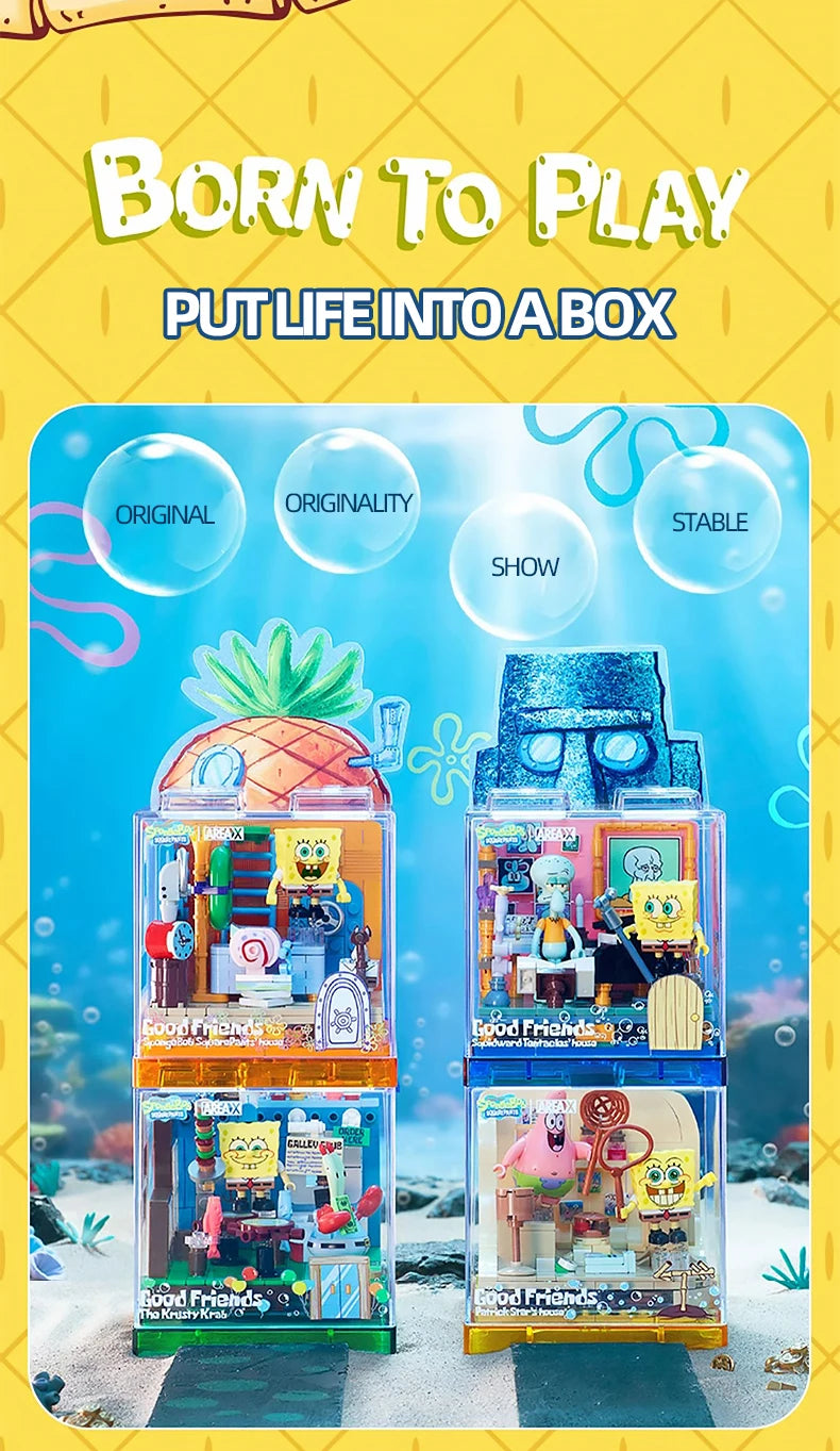 Spongebob Building Blocks Set — Patrick Star, Krusty Krab & Squidward Tentacles Desktop Model Toy for Kids & Gifts