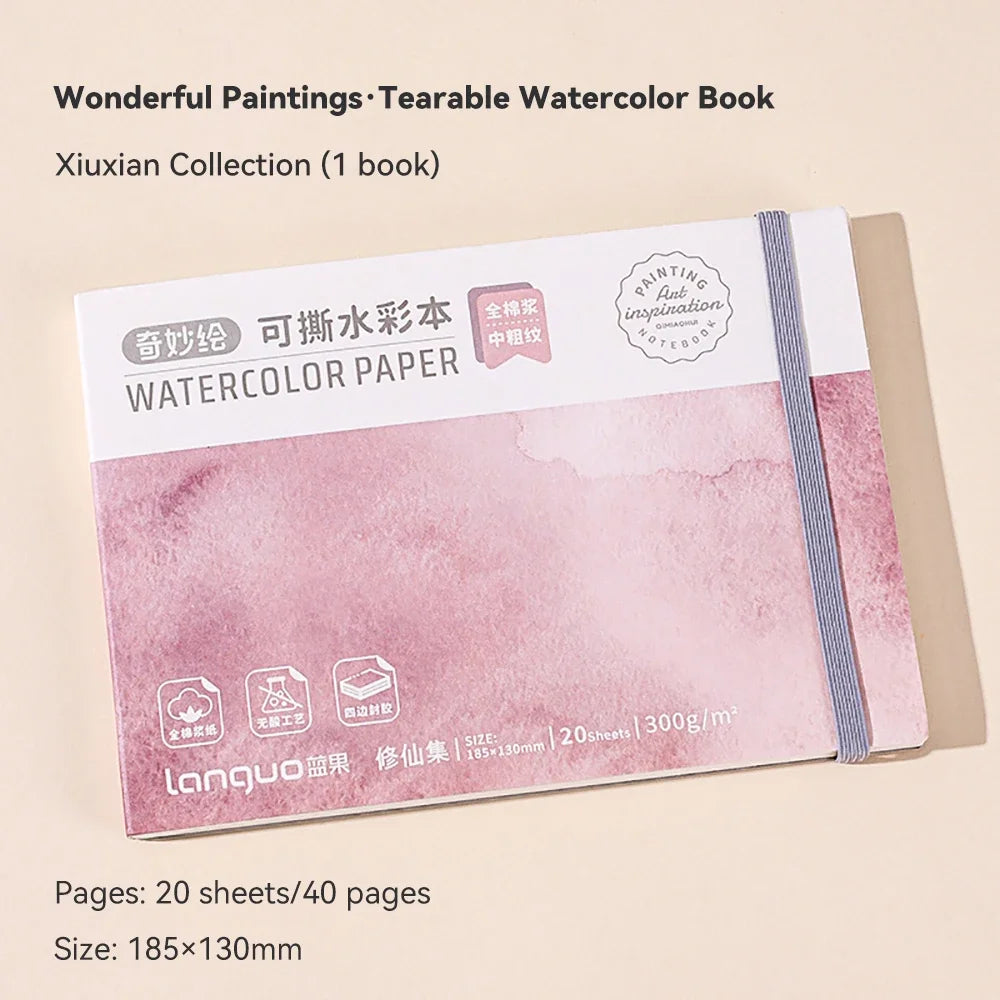 100% Cotton Mini Watercolor Paper Book – 300gsm Tearable Sketchbook Journal for Drawing & Painting