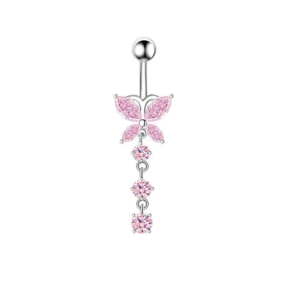 Stainless Steel CZ Belly Button Piercing – Heart & Butterfly Navel Barbell Jewelry for Women Sexy Navel Ring
