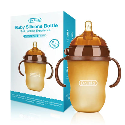 150ML/250ML Portable Baby Bottle – Silicone Feeding Bottle with Handle, Drop-Resistant & BPA Free for Newborns