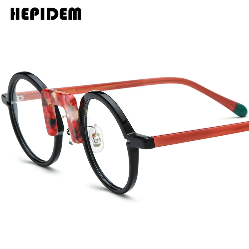 FONEX HEPIDEM Acetate Eyeglass Frames - Retro Round Vintage Eyewear for Men & Women