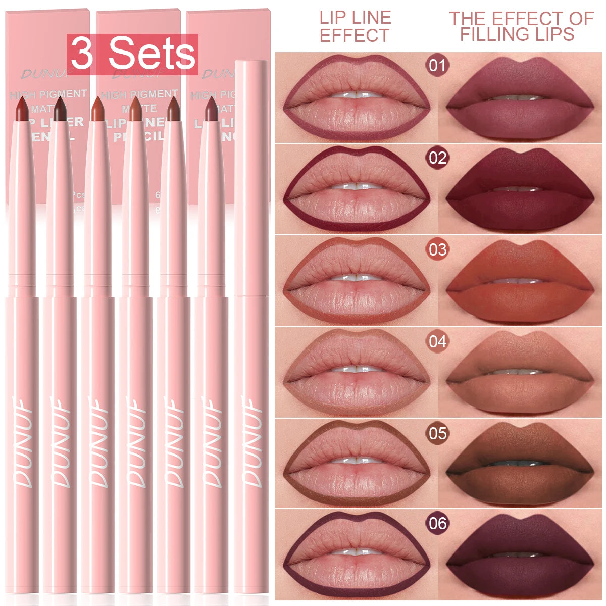 6pcs Waterproof Lip Liner Pen Set – Long-Lasting, Non-Fading, Easy Coloring Lip Gloss Makeup Set