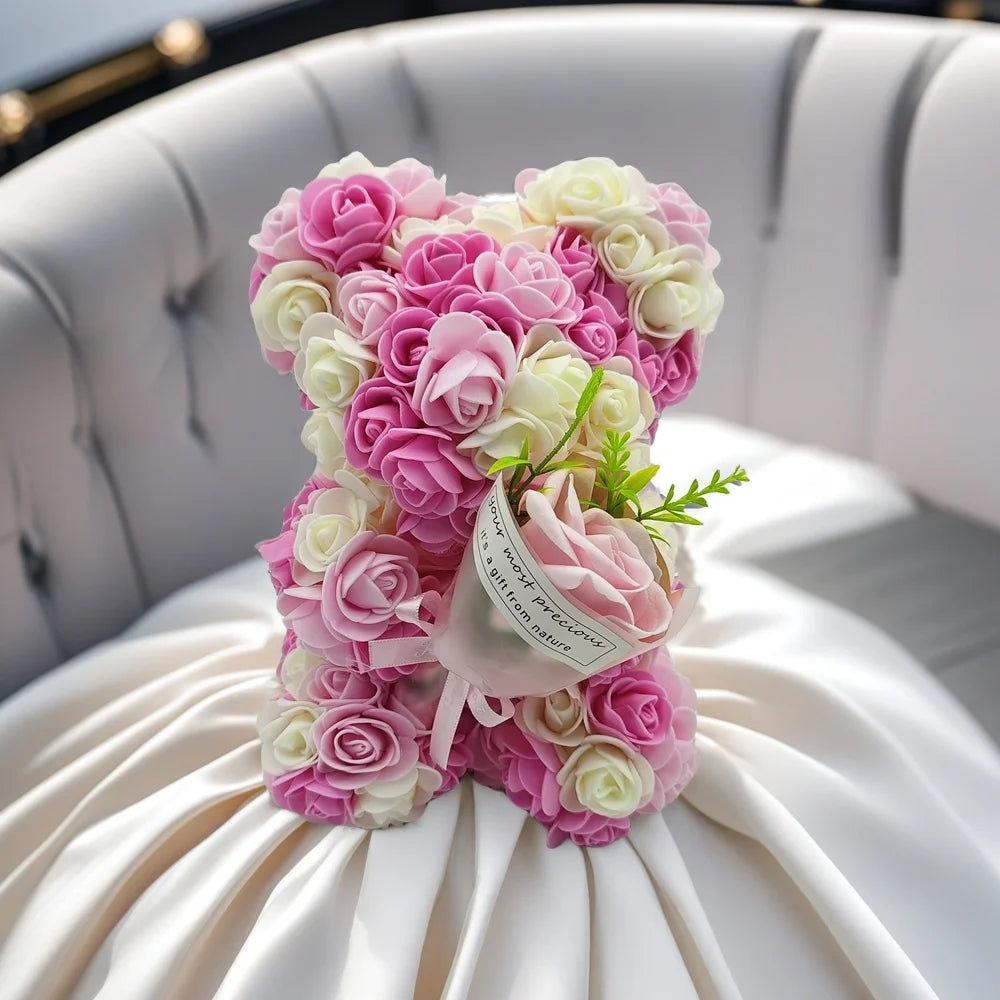Artificial Rose Bear with Hand Corsage – Romantic Gift for Valentine’s Day, Birthdays, Weddings & Mother’s Day