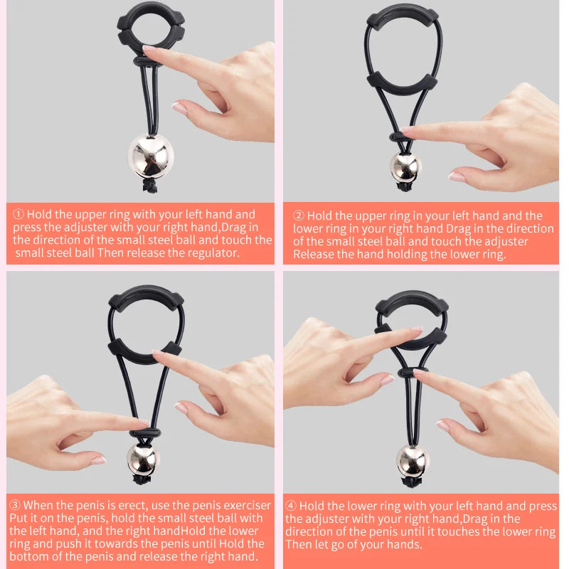 BDSM Male Penis Ring & Extender — Weight-Bearing Stretcher, Enlargement Device with Ball & Semen Lock, Adult Sex Toy for Men
