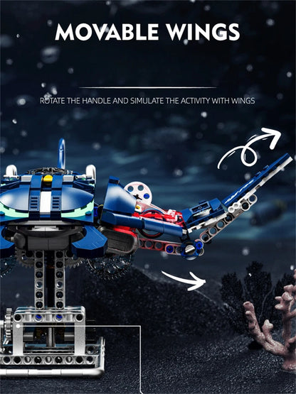 Mechanical Shark & Sea Life Building Blocks Set – Crocodile, Parrot, Mantis, Frog, Manta Ray Toy for Kids