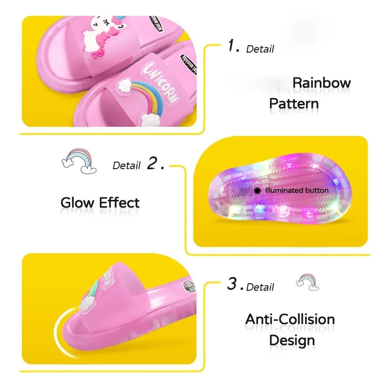 Children’s Cartoon Unicorn Slippers – Light-Up Cute Animal Print Shoes for Boys & Girls, Toddler Bathroom Slippers