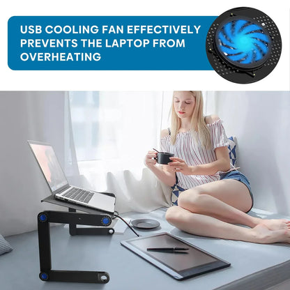 Adjustable Aluminum Laptop Stand & Lap Desk with Mouse Pad – Portable Cooling Riser Table for Bed & Desktop