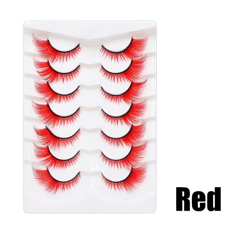 Colorful Halloween False Eyelashes – Blue, Red & Pink Cosplay Fake Lash Extensions for Makeup Looks