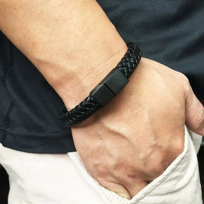 Retro Men’s Leather Open Bangle - Woven Adjustable Bracelet for Outdoor Sports & Casual Style Gift