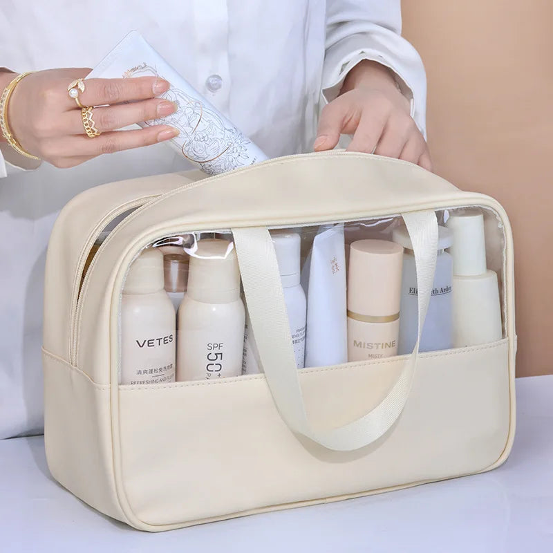 Portable Transparent Travel Cosmetic Bag for Women — Large-Capacity Waterproof Makeup & Toiletry Storage Case