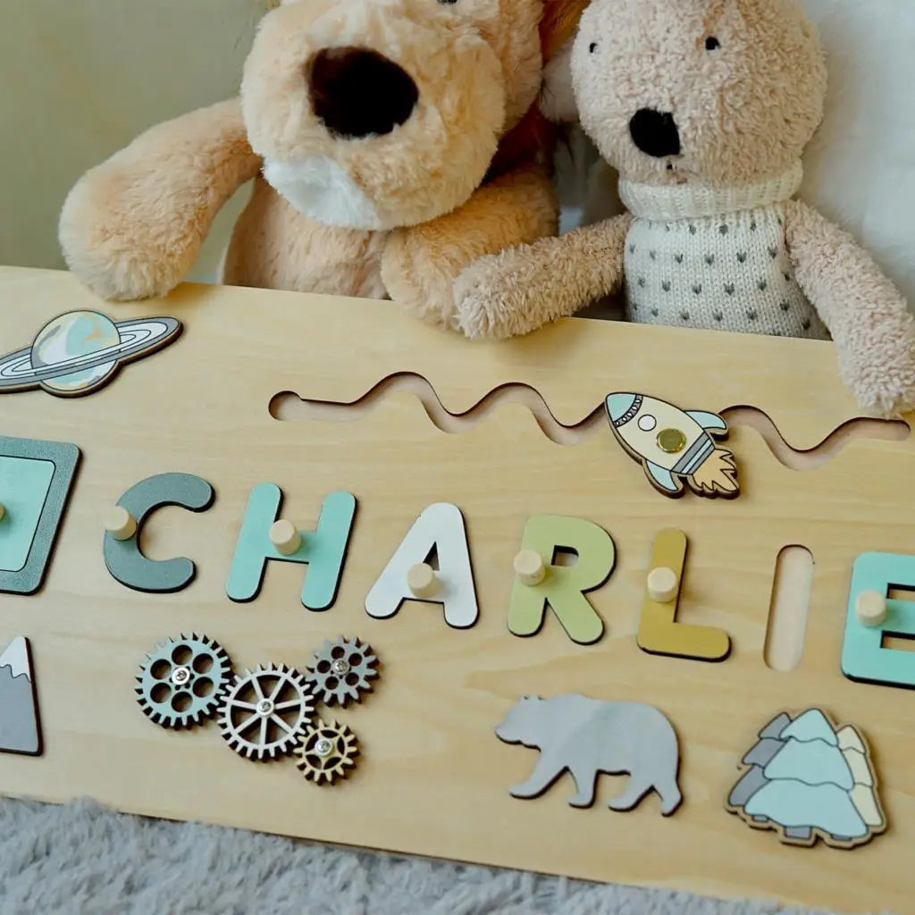 Montessori Personalized Wooden Name Puzzle — Custom Letter Board Educational Toy for Babies