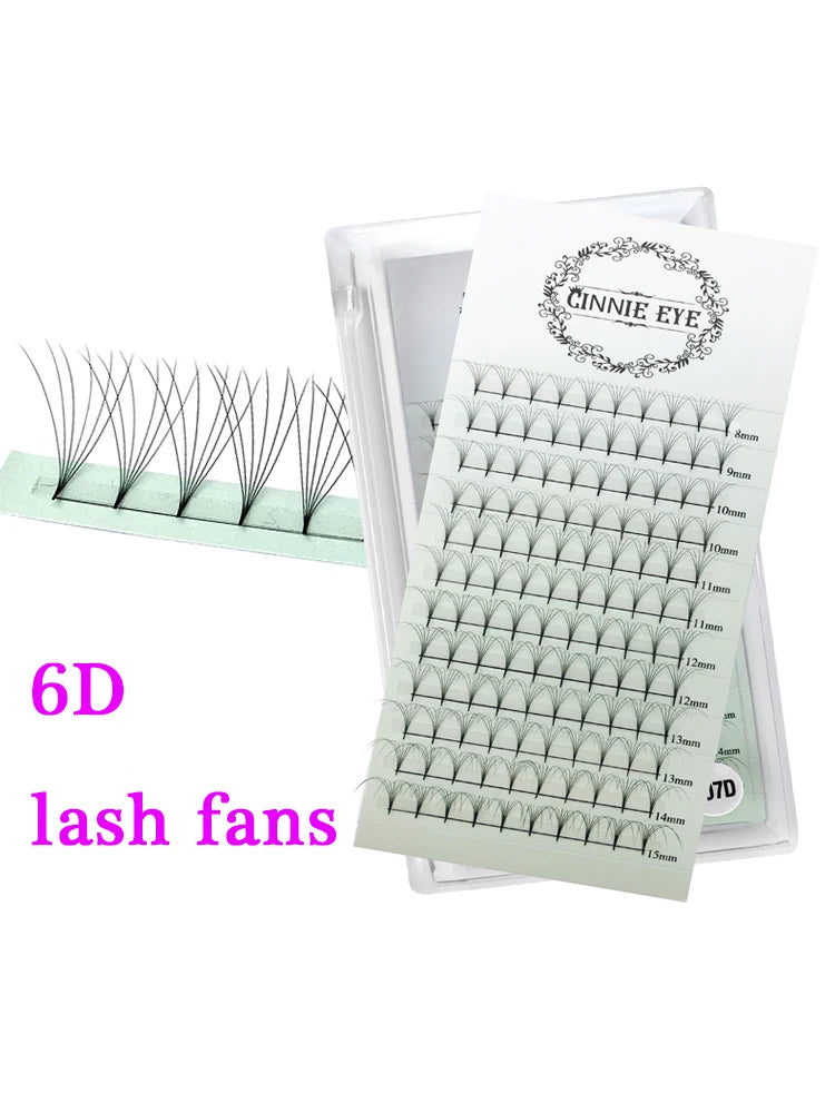 10D Premade Volume Eyelash Fans – Long Stem 3D-6D Pointy Base False Lash Clusters