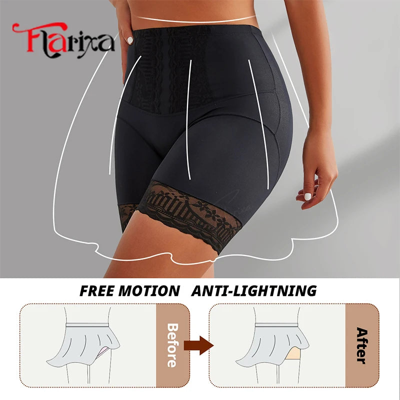 Flarixa High Waist Lace Safety Shorts – Women’s Belly Compression Shapewear Anti-Chafing Thigh Boxer Shorts