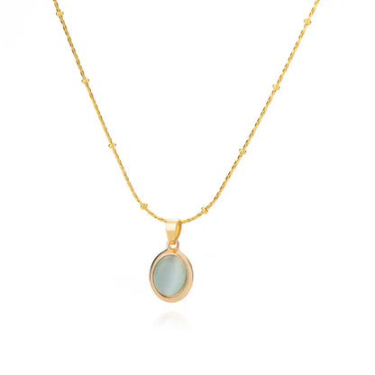 Fashion Opal Oval Necklace for Women – Gold Stainless Steel Pendant, Aesthetic Wedding Jewelry Gift