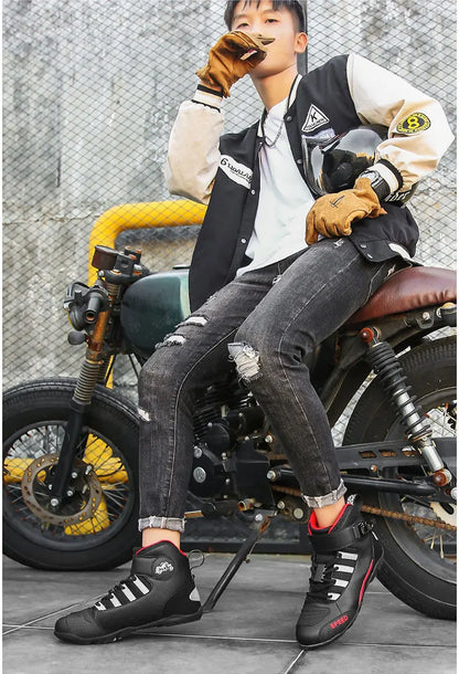 2024 New Motorcycle Boots for Men – Leather, Breathable, Anti-Slip, Wear-Resistant Racing Ankle Boots for Riders