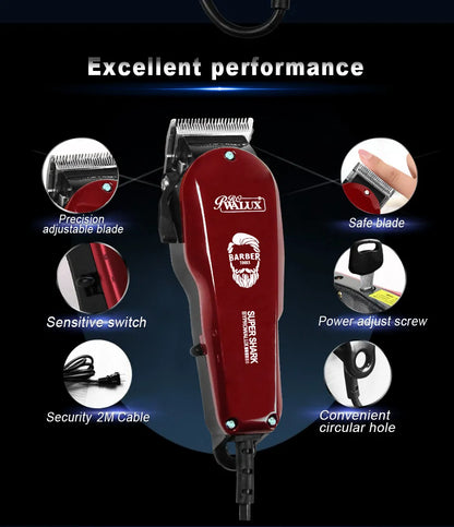 WALUX Professional AC220-240V Hair Clipper – 10W Powerful Hair Trimmer with 2M Cable & 8 Guard Combs for Home Use