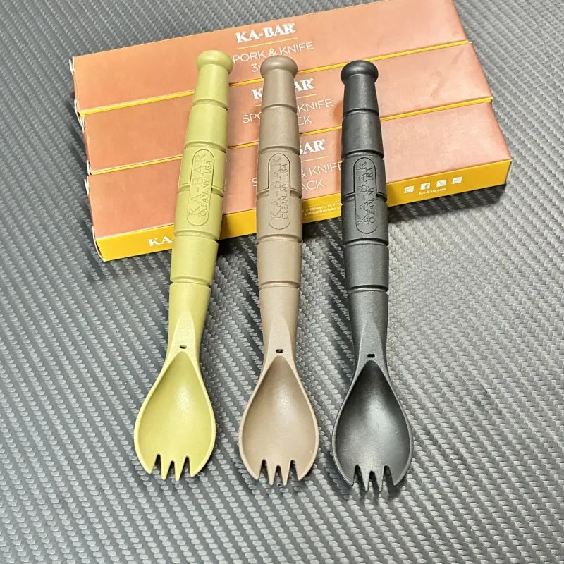 Tactical Mini Cutlery Set - EDC Folding Fork Spoon Knife Combo for Camping, Hiking & Outdoor Adventures