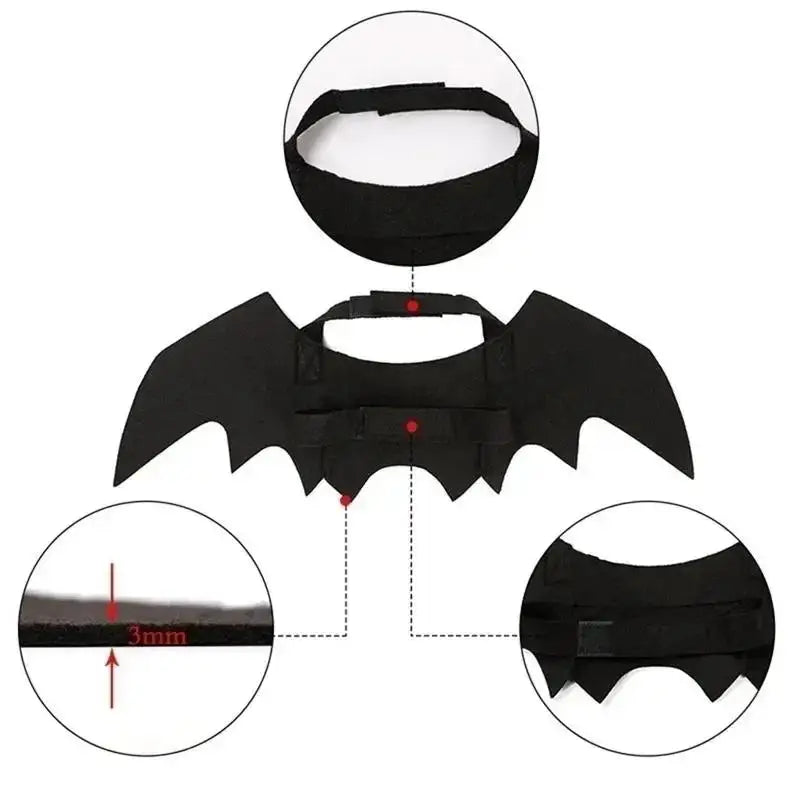 Cute Cat Bat Wings Costume - Black Pet Cosplay Safety Harness for Halloween Party Decoration & Dress Up