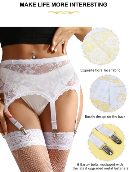 Women’s Lace Sheer Suspender Set – High Waist Garter Belt Mesh Underwear with Elastic Thigh Straps, Plus Size Fashion Lingerie Set