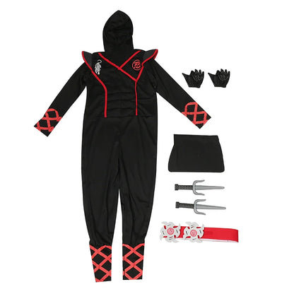 Kids Black Ninja Costume Set — Anime Samurai Outfit with Mask & Fighting Toy for Holidays & Gifts