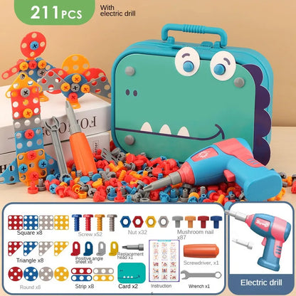 211PCS Kids Pretend Tool Kit - DIY Repair Toolbox with Toy Screwdriver & Educational Montessori Learning Games