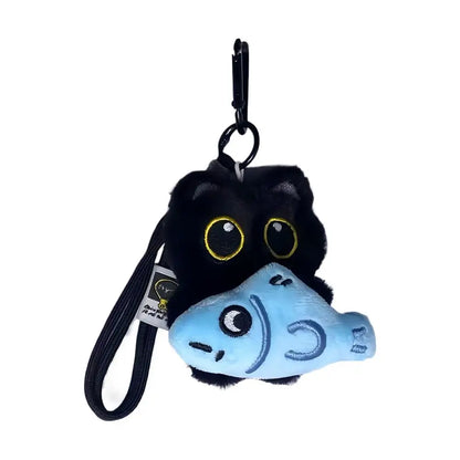 Cute Black Cat Plush Keychain - Kawaii Cartoon Bag Pendant Car Keyring Stuffed Doll Gift