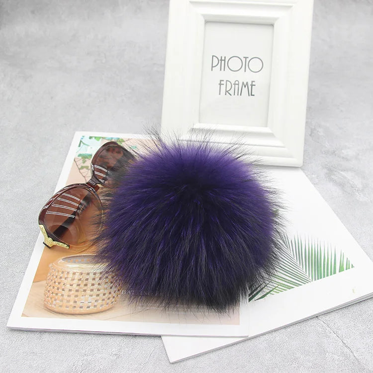 Luxury 15cm Fluffy Real Raccoon Fur Pom Pom Keychain – High-Quality Metal Ring Pendant for Women