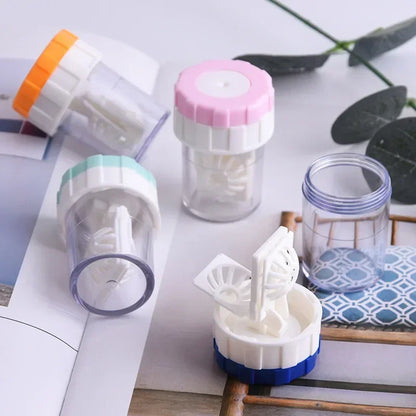 Manual Rotary Contact Lens Cleaner Case – Portable Lens Washing Tool & Storage Container Holder