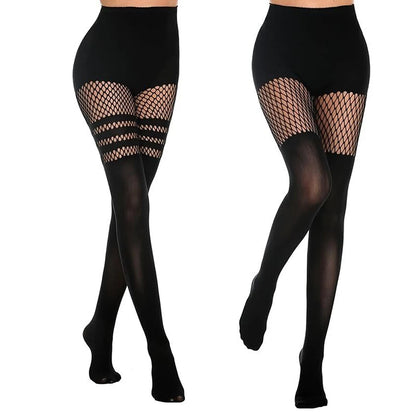Black Hollow-Out Fishnet Pantyhose – Sexy Suspender Tights for Women, Nightclub & Dance Socks