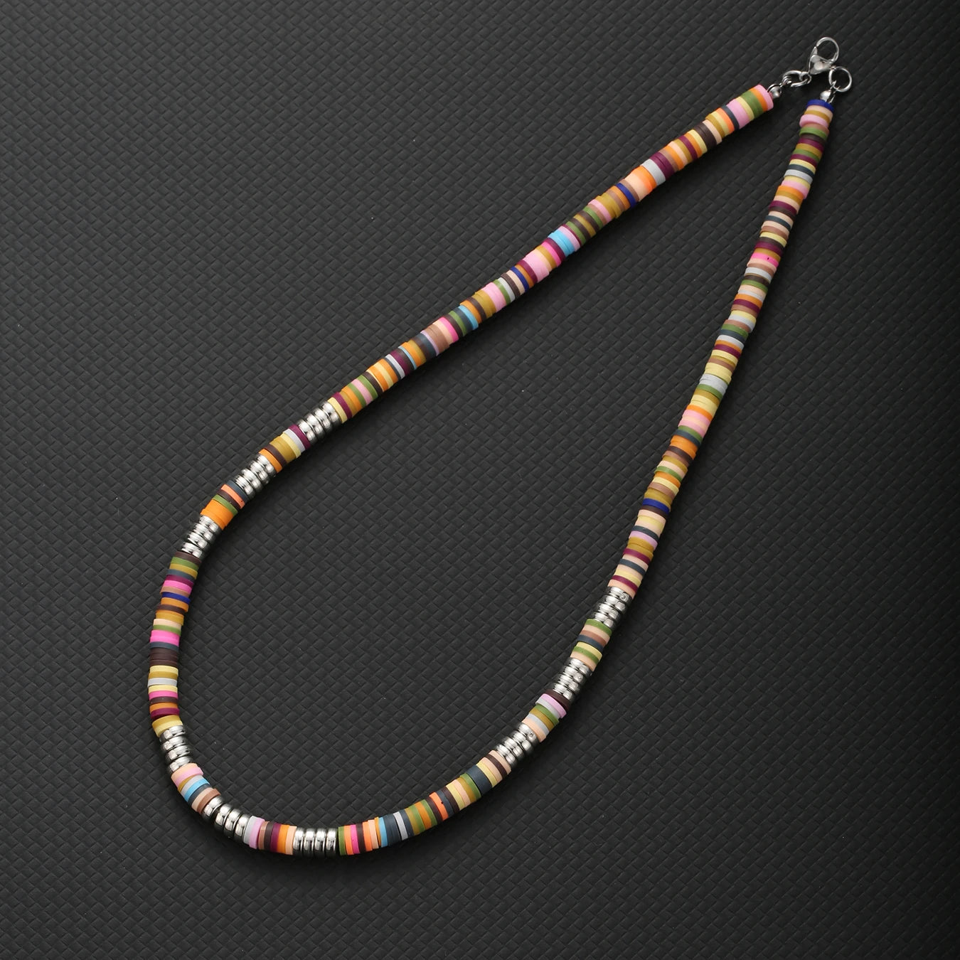 Bohemian White & Black Polymer Beads Necklace – Unisex Collar for Men and Women