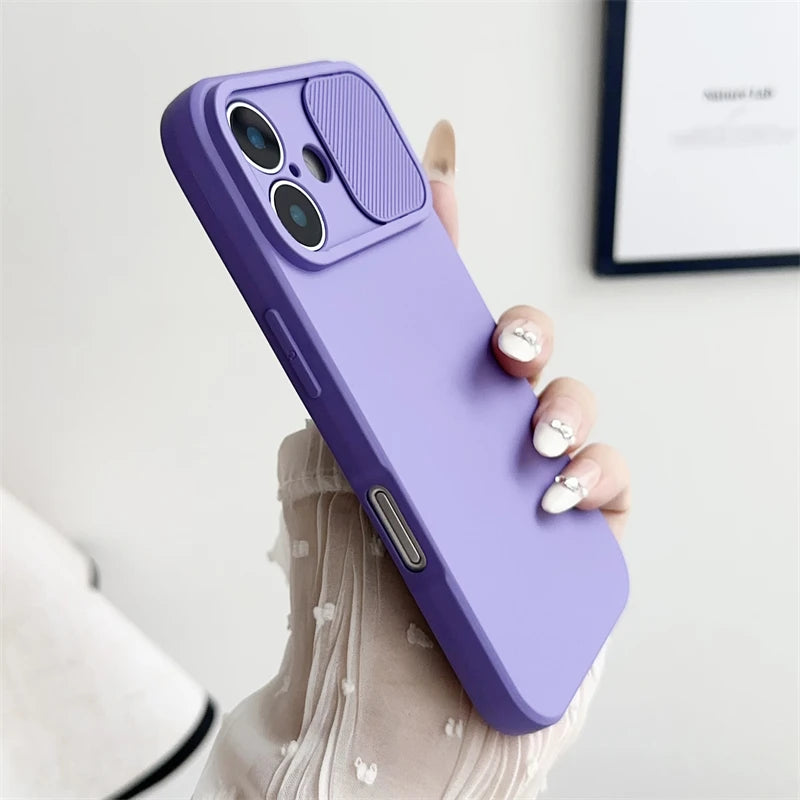 iPhone Slide Camera Lens Protector – Soft Silicone Shockproof Bumper Case for iPhone 7-16
