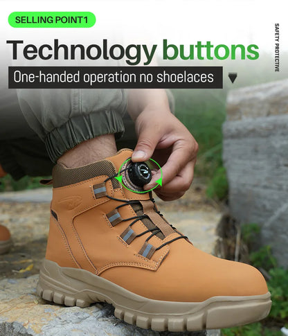 2024 Fashion Waterproof Security Work Boots – Protective Leather, Anti-Smash & Anti-Puncture Industrial Safety Shoes