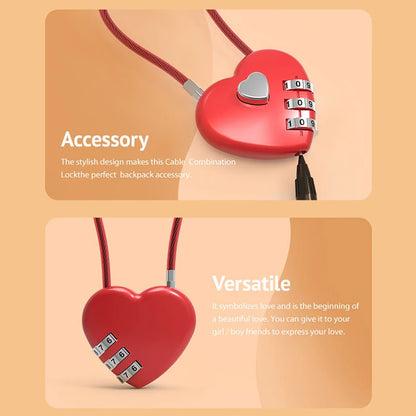 Heart-Shaped Love Lock for Wedding, School Bag, Backpack & Trolley Box - Zinc Alloy Combination Lock