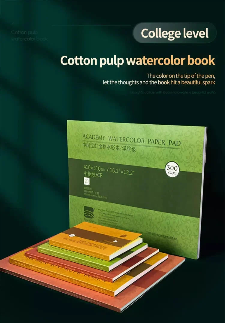 100% Cotton Watercolor Paper Pad – 32K/16K/8K 20 Sheets 200gsm/300gsm Sketchbook for Drawing & Painting