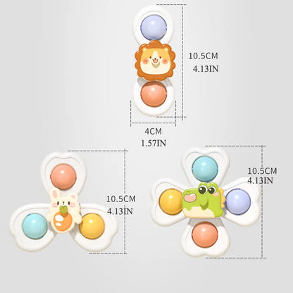 3PC Suction Cup Spinner Toys - Cartoon Animal Fidget Toys for Kids High Chair Bath Window Travel Gift