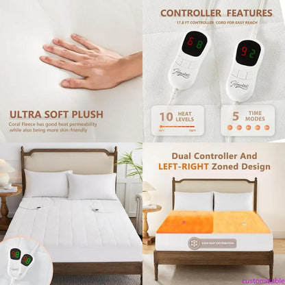 Queen Size Electric Mattress Pad — 5 Heat Settings Coral Fleece Bed Warmer for Cold Sleepers