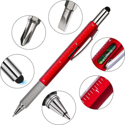 Multi-functional Capacitive Pen with Screwdriver, Spirit Level, Ballpoint Pen - Mobile Phone Screen Touch Gadget and Construction Tool