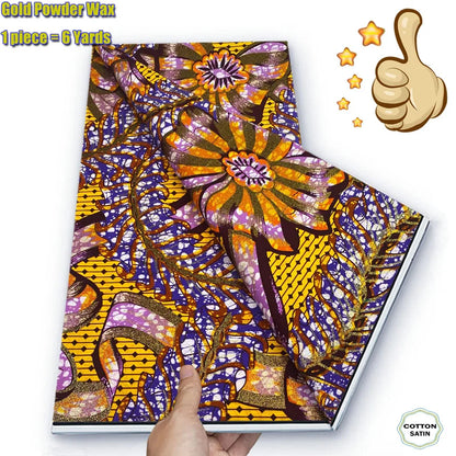 Soft Glitter Golden Wax Fabric - 100% Cotton Ankara Flash Gold Print Batik African Fabric for Nigerian Fashion Sewing & Crafting